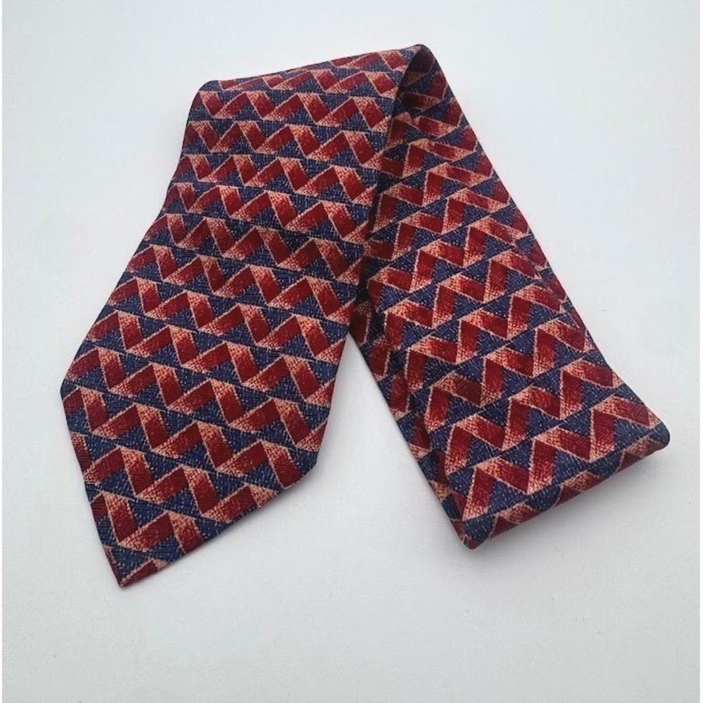 Ermenegildo Zegna Men Red Navy Geometric 100% Silk Tie Made in Italy NEW No Tags